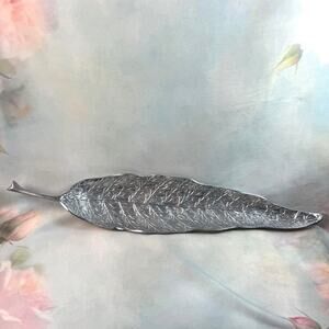 Peltrina Handmade Silver Polished Pewter 27” Textured Leaf Decorative Platter